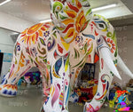 Giant white inflatable elephant with patterns 