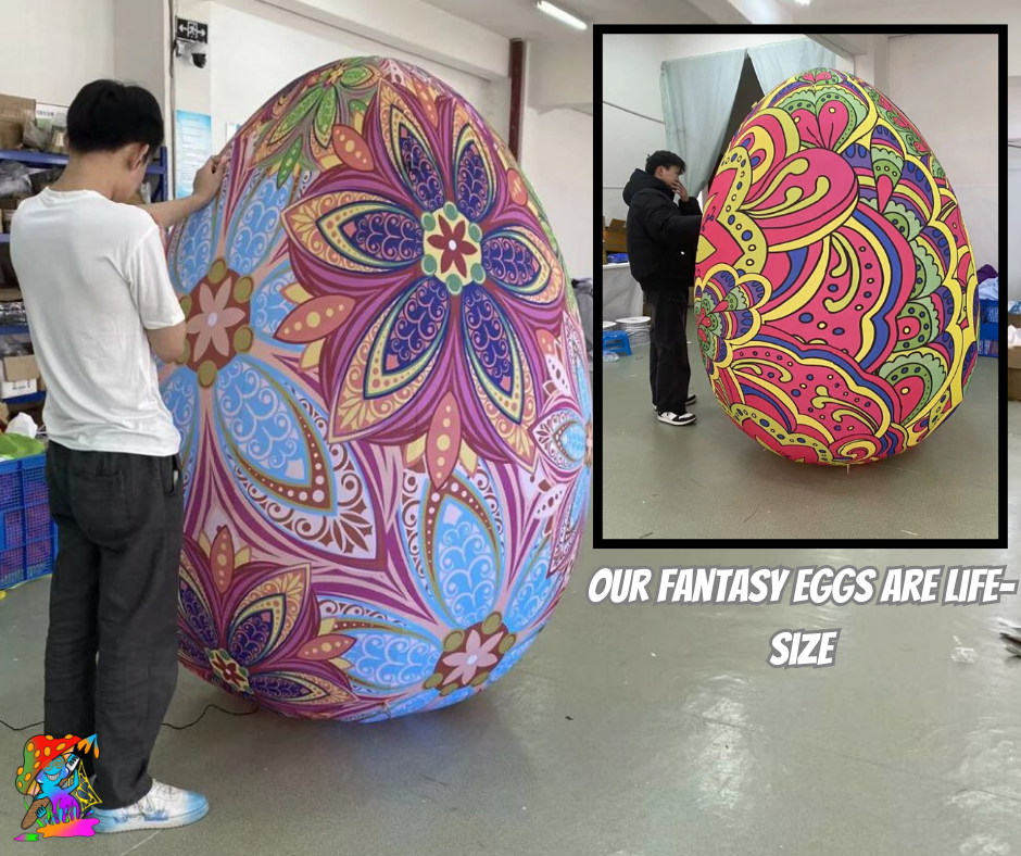 Pack of 5 Giant 2m LED Inflatable Easter Eggs - Colorful Fantasy Party Decorations for Alice in Wonderland Events & Easter Celebrations - Trippy Creations