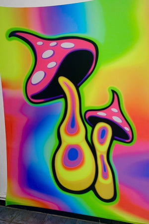 UV-Reactive Psychedelic Mushroom Printed Wall Hanging