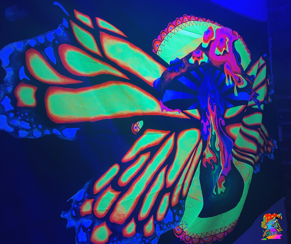 Pack Of 5 UV Butterfly Shroom Trippy Tapestries For Parties And Events