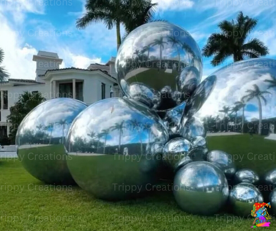 inflatable mirror balls for outside decorations at garden parties
