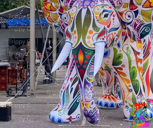 Inflatable outdoor decorations . White elephant with patterns 
