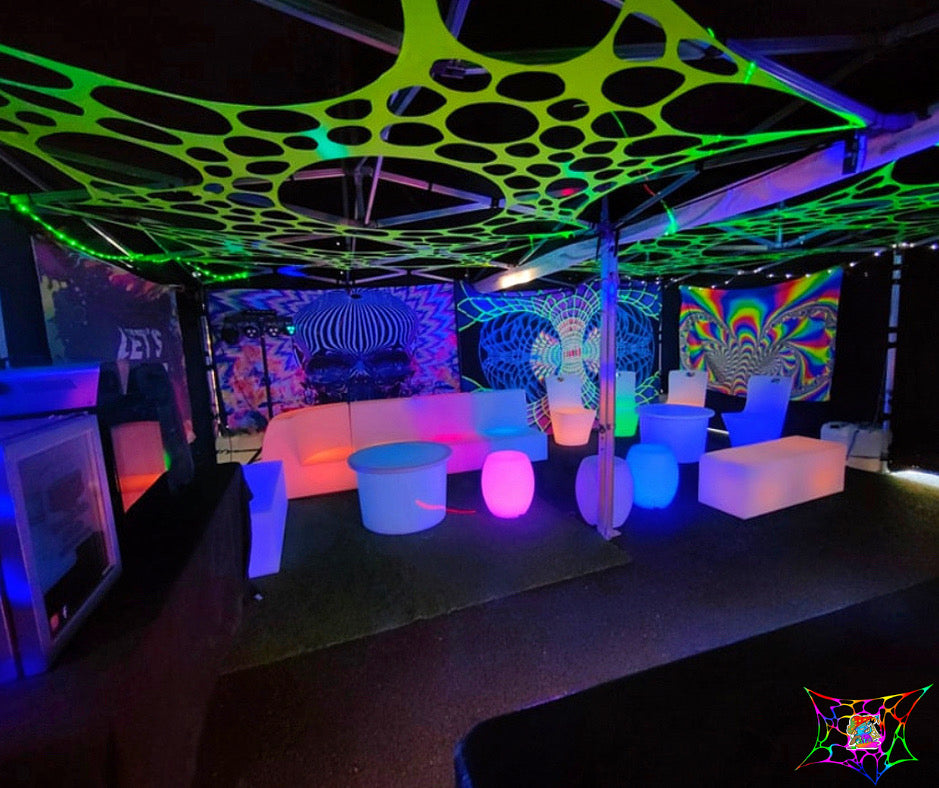 Glow-in-the-dark psychedelic green decorations for events