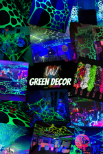 Glowing haunted house decorations under UV light