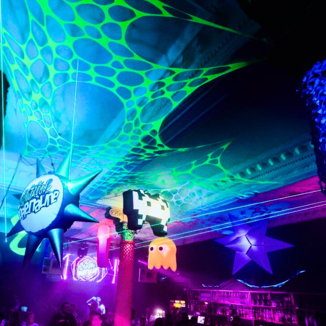 UV reactive ceiling canopies for events