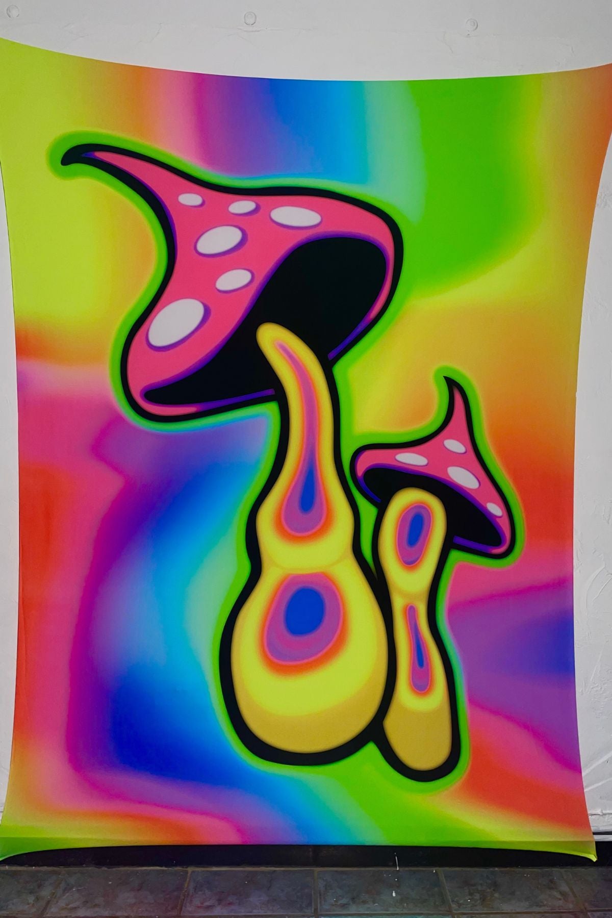 UV-Reactive Psychedelic Mushroom Printed Wall Hanging