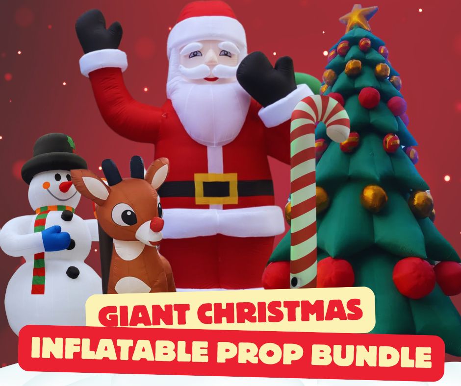 GIANT Inflatable Christmas Decoration Bundle | Deer, Xmas Tree, Snowman, Santa, Candy-cane