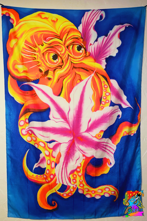 UV-Reactive Psychedelic Blood-Orange Octopus Wall Hanging