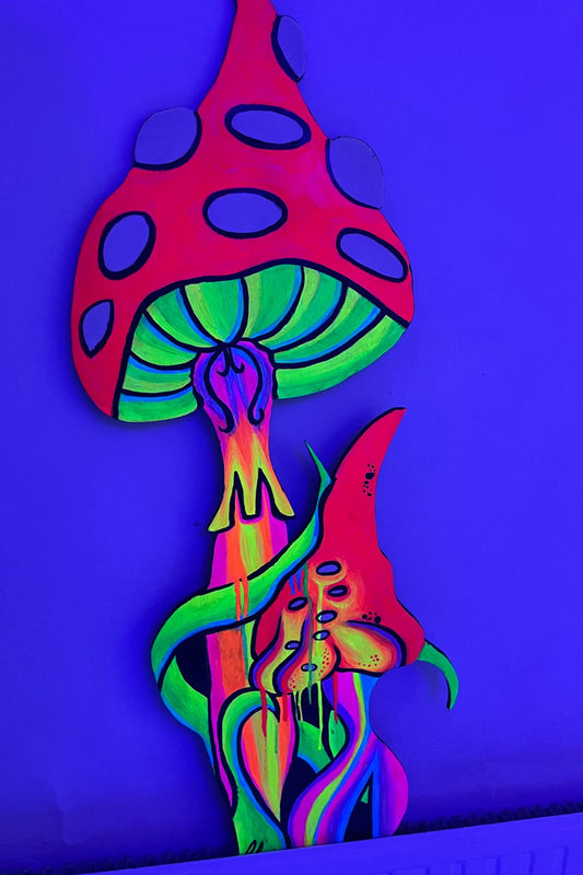 UV-Reactive 1m size Wooden Mushroom Decoration