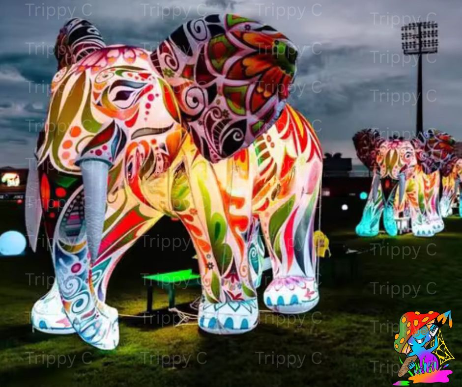 Rainbow LED patterned elephant 
