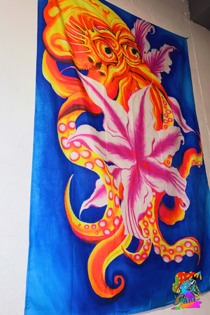 UV-Reactive Psychedelic Blood-Orange Octopus Wall Hanging