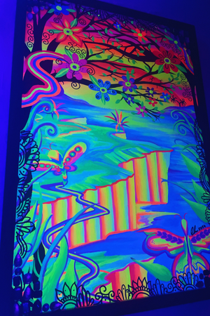 UV-Reactive, Psychedelic Framed Butterfly landscape Painting