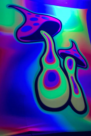 UV-Reactive Psychedelic Mushroom Printed Wall Hanging