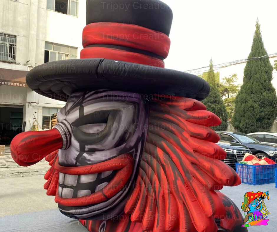 Large Halloween inflatable skull clown for circus-themed events