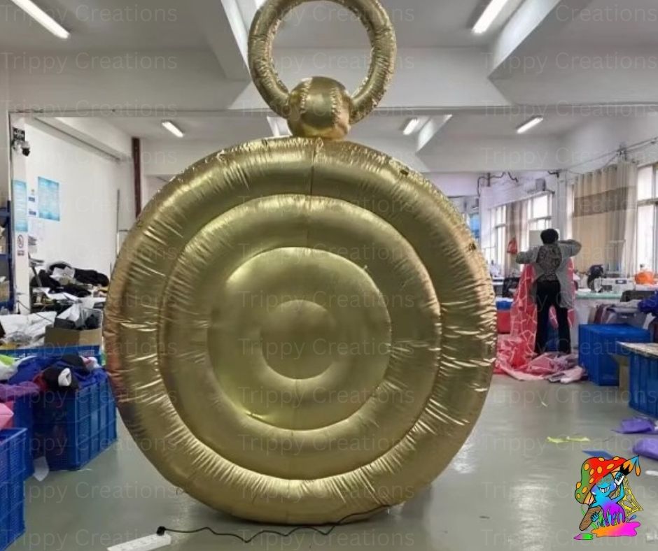 Gold inflatable target in a warehouse setting
