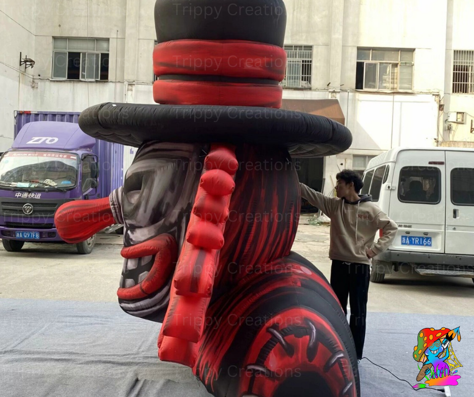 Terrifying inflatable skull clown prop for spooky party venues