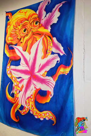 UV-Reactive Psychedelic Blood-Orange Octopus Wall Hanging