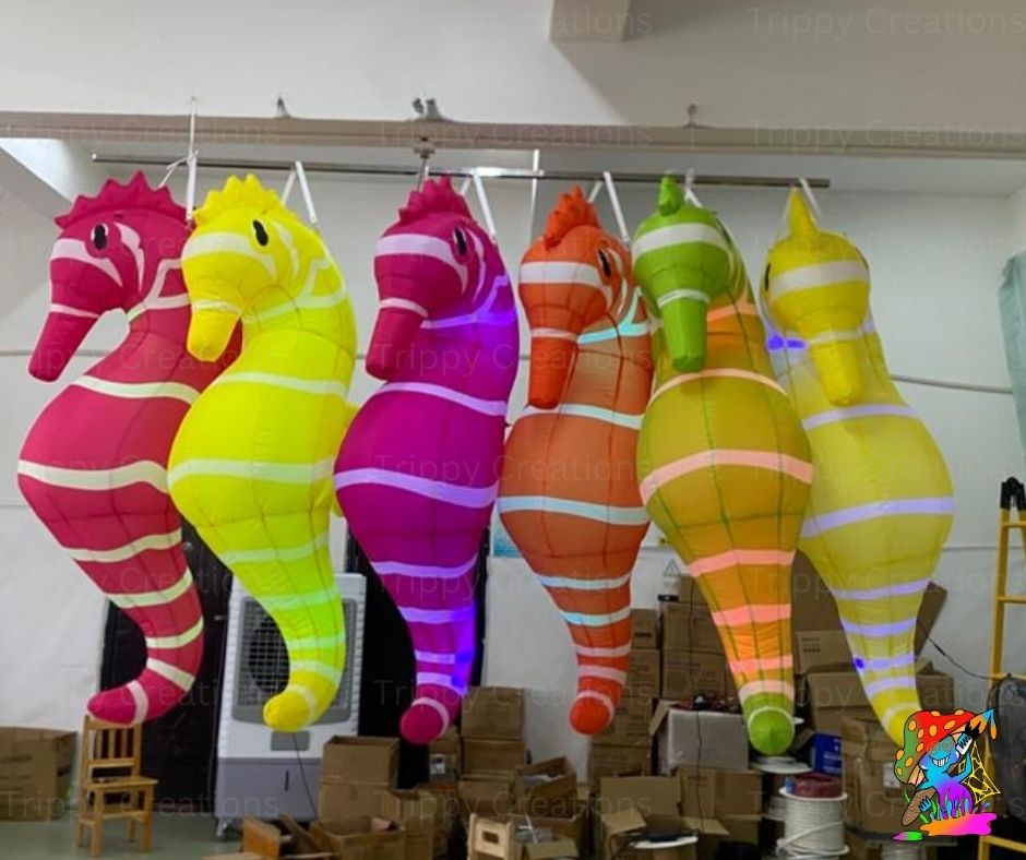 Neon inflatable seahorse decoration for events

