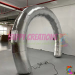 Reusable metallic silver reflective inflatable arch used for exhibitions, festivals, product launches and promotional events.