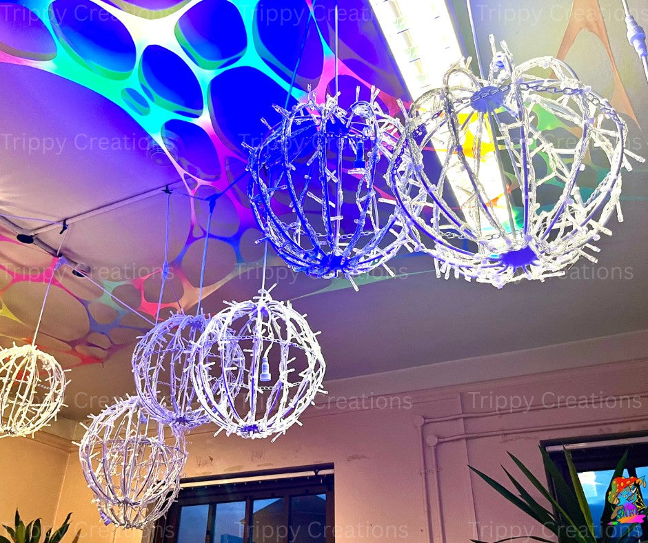 Customisable LED orb lights arranged for bespoke lighting design