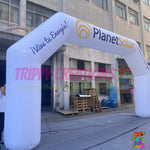 Inflatable arch customised with company logos, colours and graphics