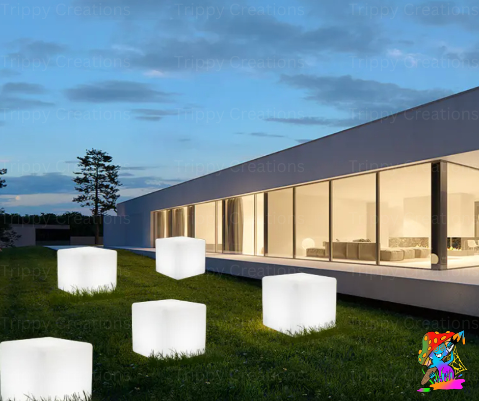 RGB light-up cube chair in garden

