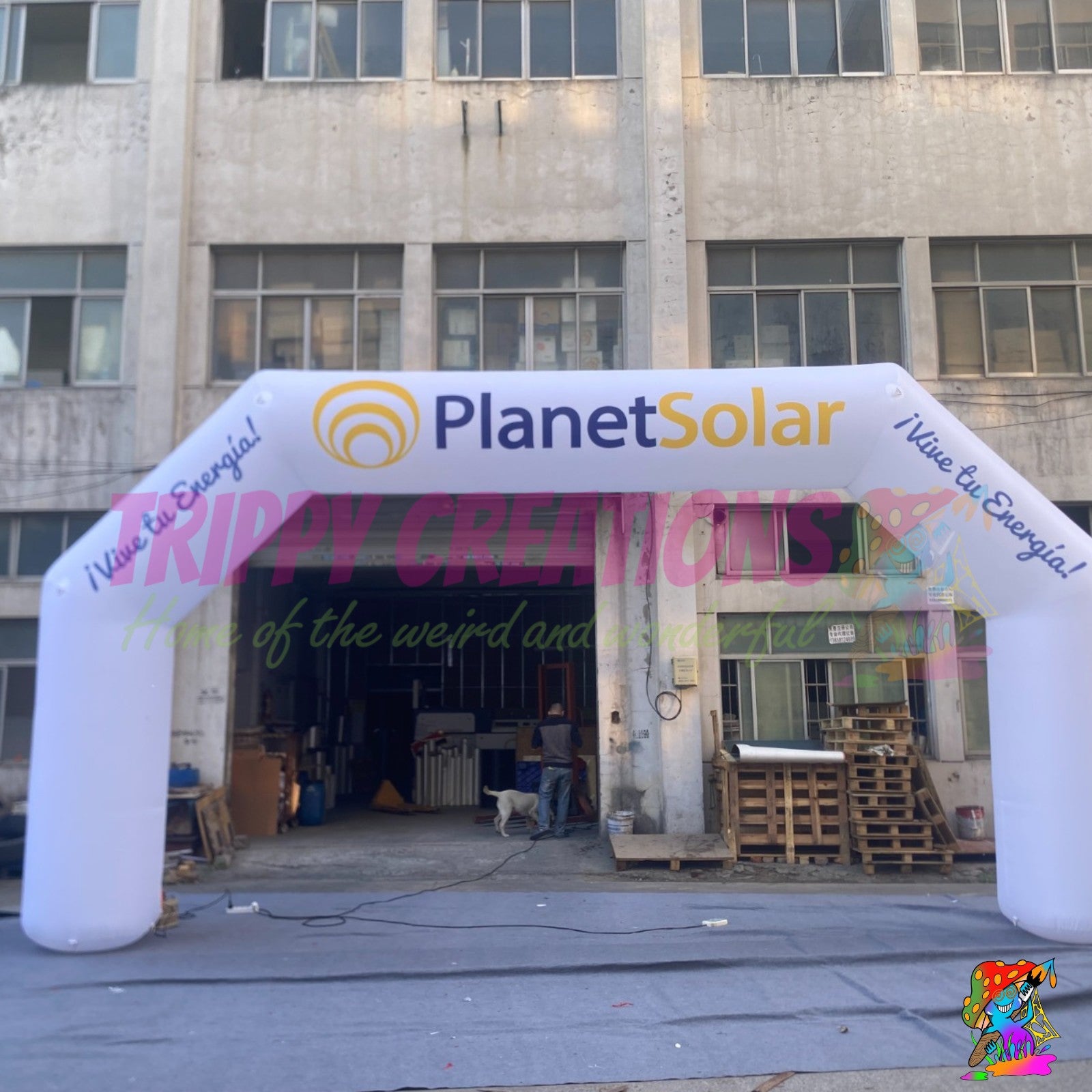 Custom event branding displayed on a made-to-order inflatable arch