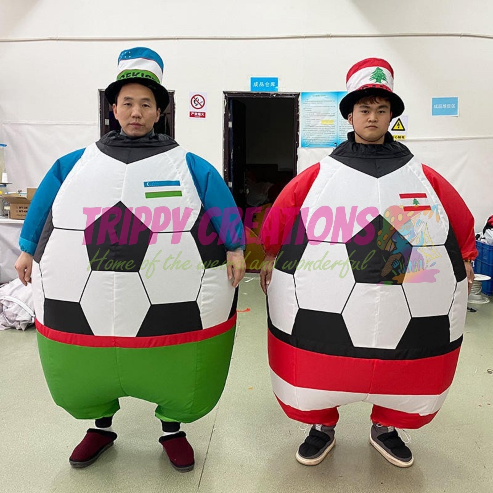 Giant inflatable football costume creating guest engagement at a sports event.