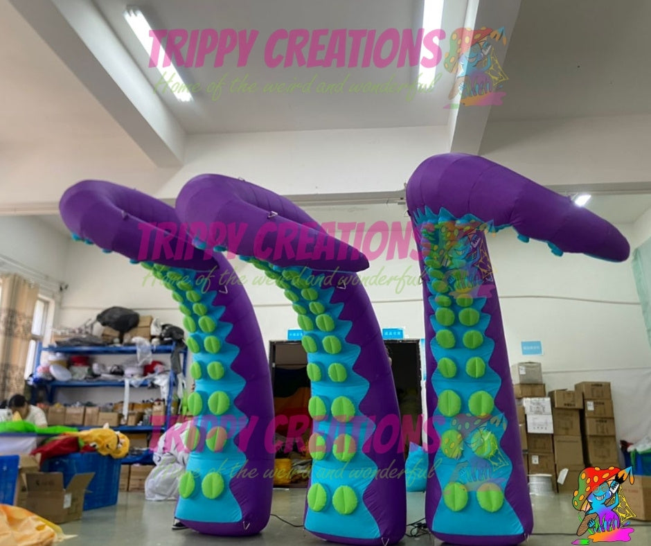 blue and purple inflatable tentacle decorations 3m and 4m bundle for themed events