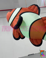 Orange and white hanging inflatable fish decoration for aquariums, marine themed exhibitions and commercial event installations
