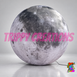 Trippy Creations illuminated inflatable moon prop for event venues, festivals, photo opportunities and immersive space themed decor.