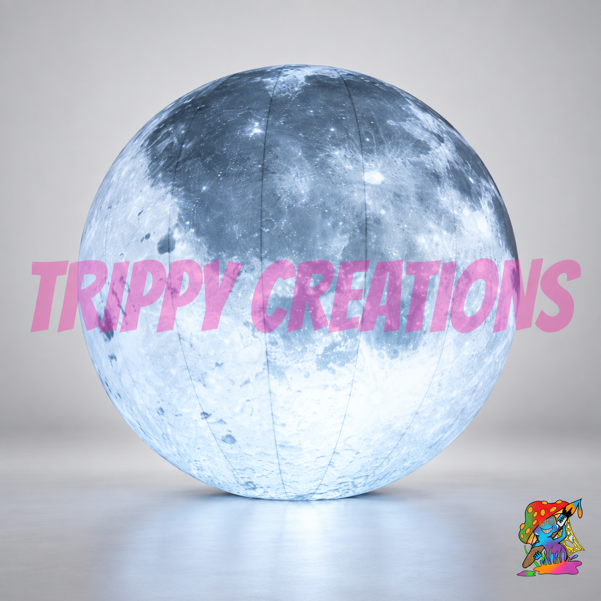 Large LED inflatable moon decoration by Trippy Creations for festivals, stage events, immersive installations and space themed venue decor.