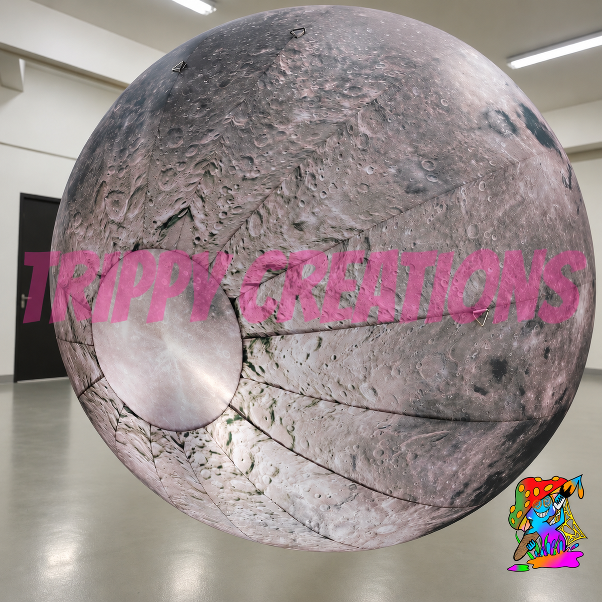 Giant LED moon inflatable event prop by Trippy Creations for space themed events, stage production, festivals and venue decor.