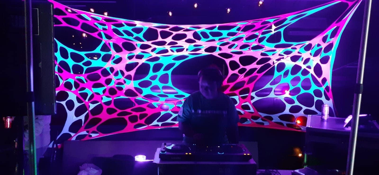 Trippy UV wall hangings for hire for parties and festivals