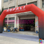 Digital mock-up showing custom artwork applied to an inflatable arch