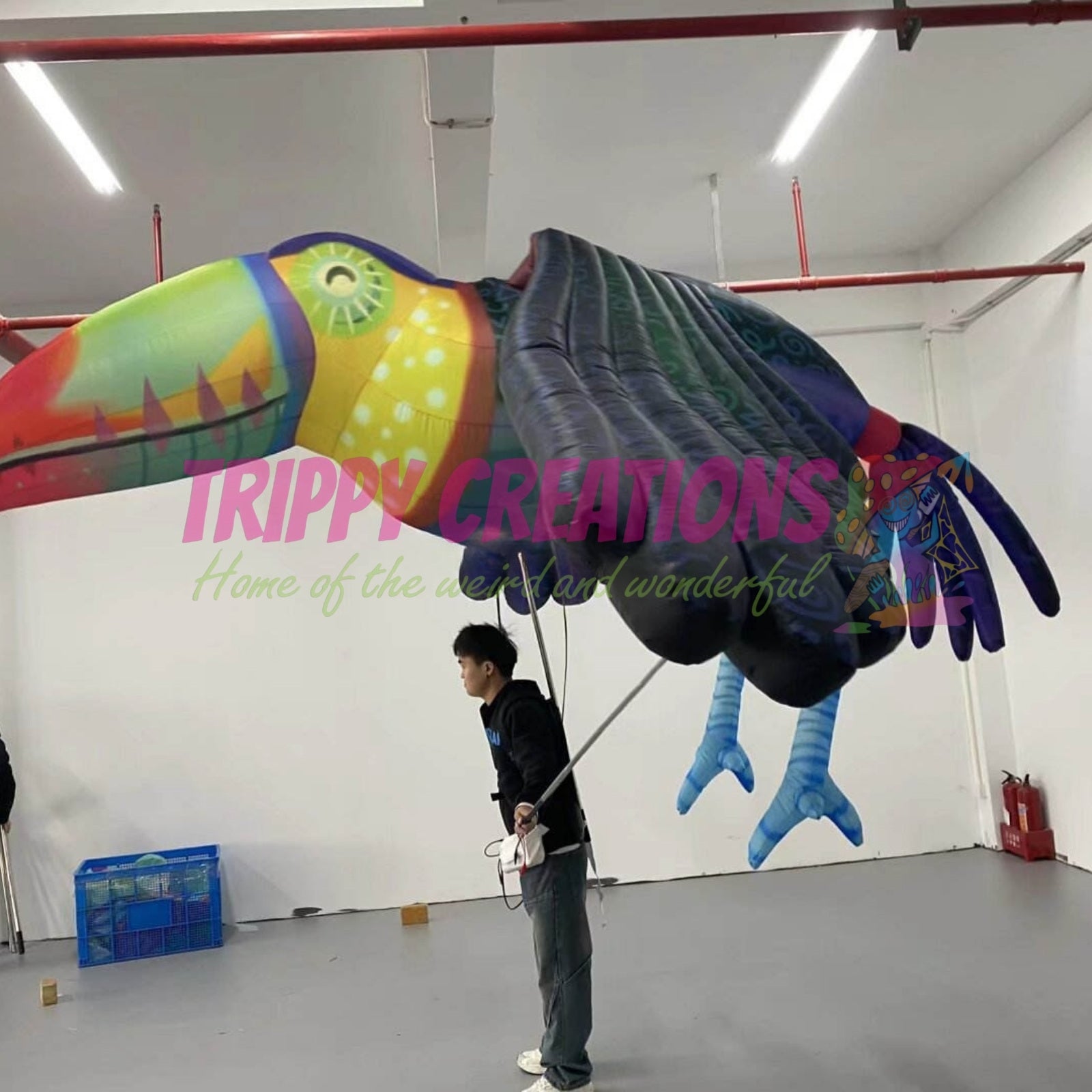 Giant tropical bird walking costume suitable for fun fairs, festivals and public events