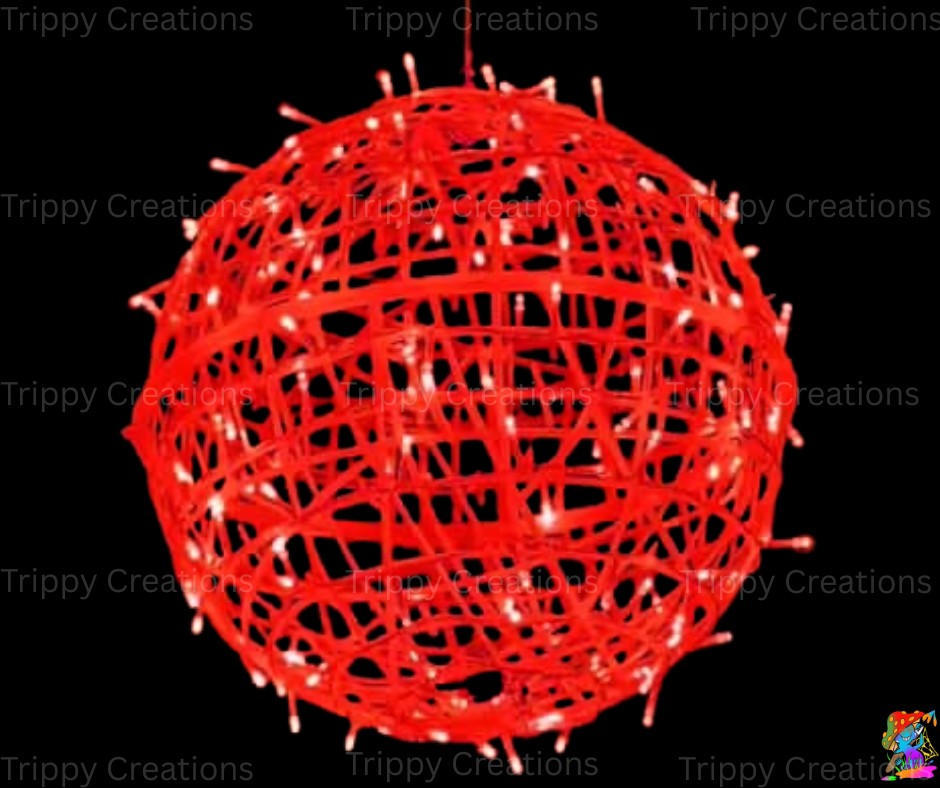 LED dangling orb balls lighting a festival installation at night