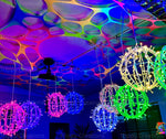  LED dangling orb lights creating an immersive glowing environment