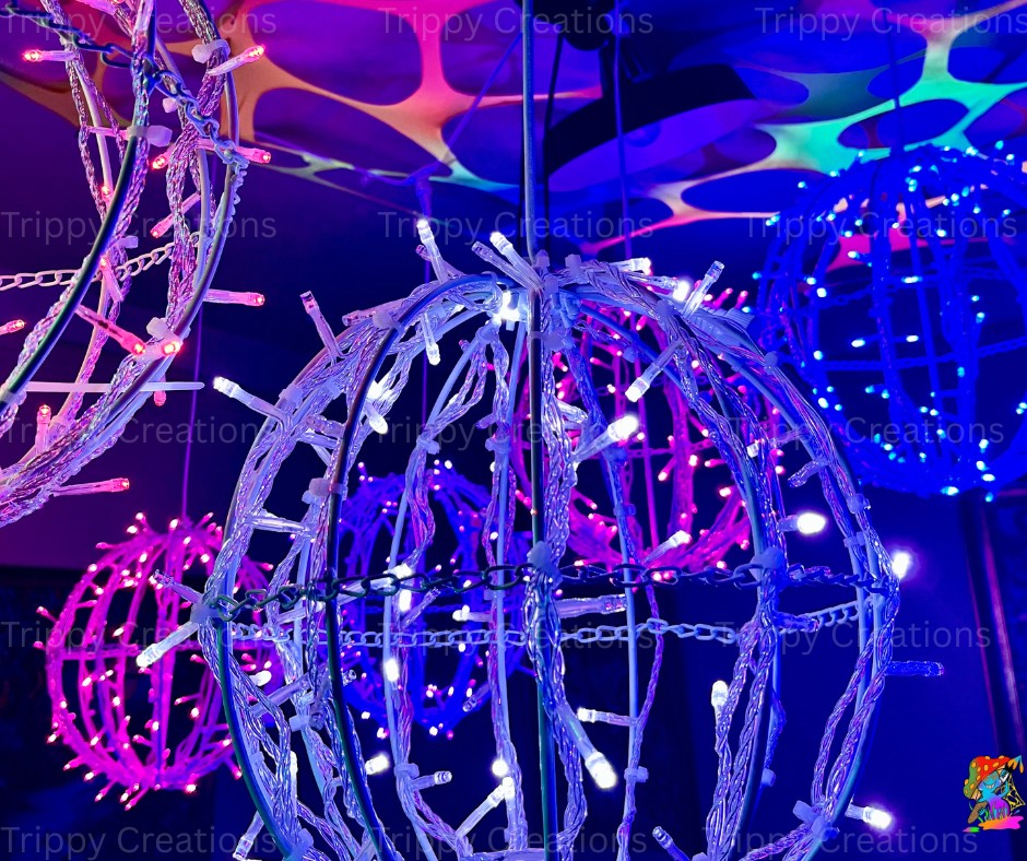 Floating LED orb lights creating a soft levitating glow