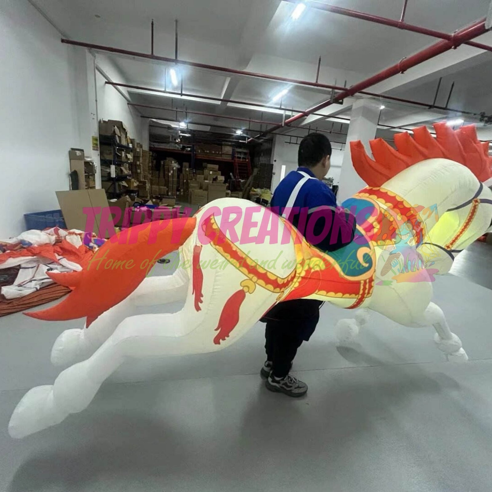 Professional walking unicorn inflatable for parades and themed entertainment.