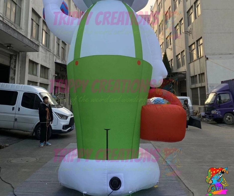 giant Easter bunny inflatable decoration inside shopping centre for seasonal activation