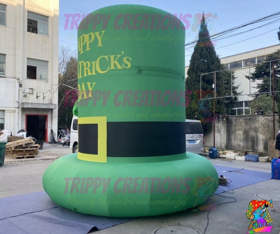 inflatable leprechaun and giant hat creating fun photo area for guests