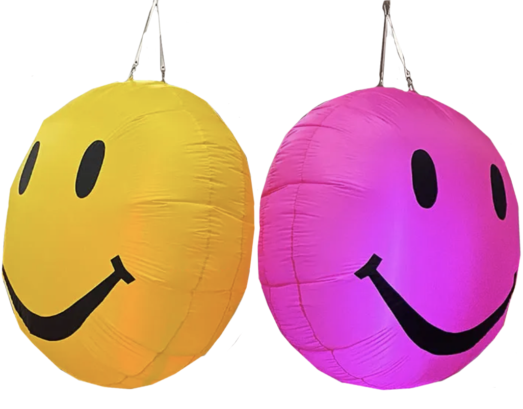 Load video: giant 1m size inflatable happy face for events. hire our smiley face party prop