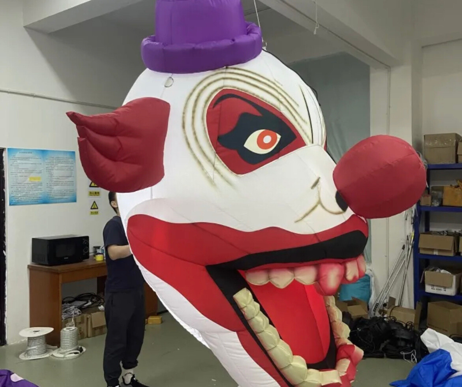 spooky inflatable LED clown decoration