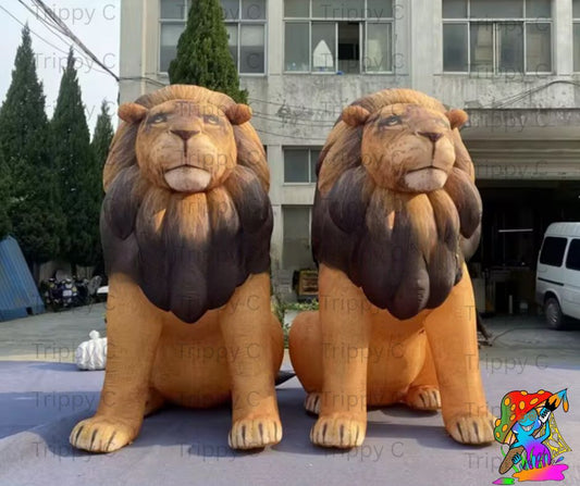 Large inflatable lion prop for outdoor jungle events