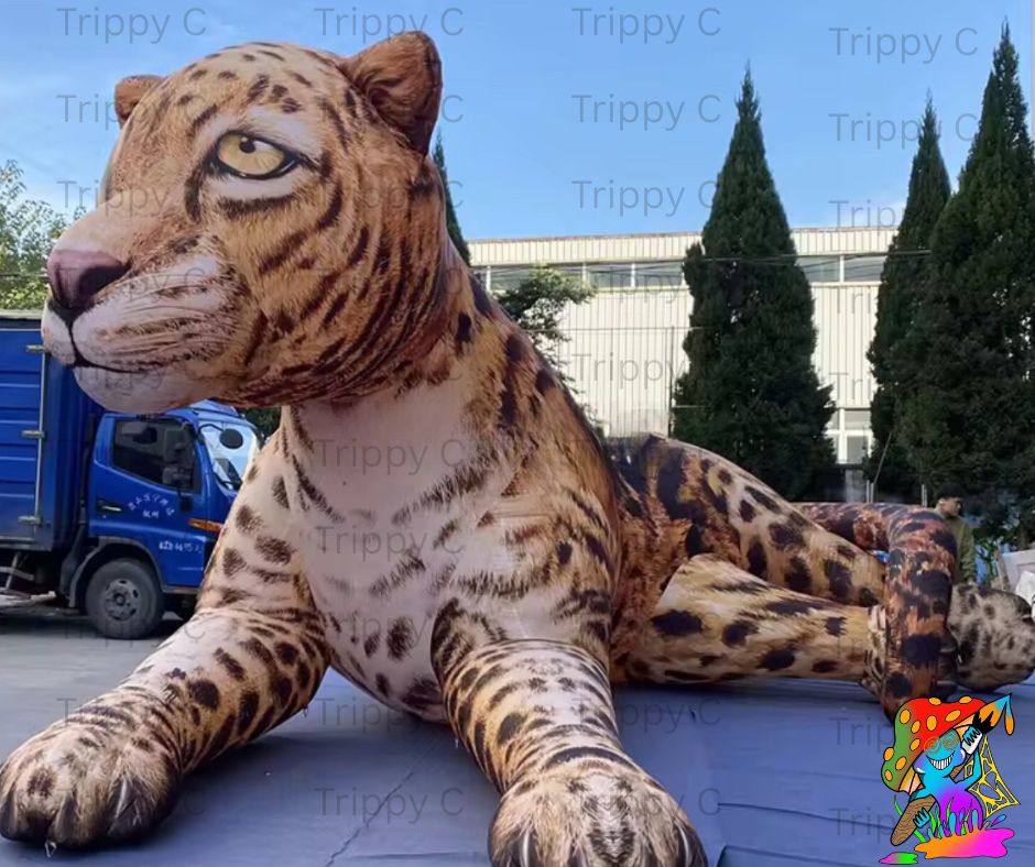 Large inflatable leopard prop for safari and jungle-themed events