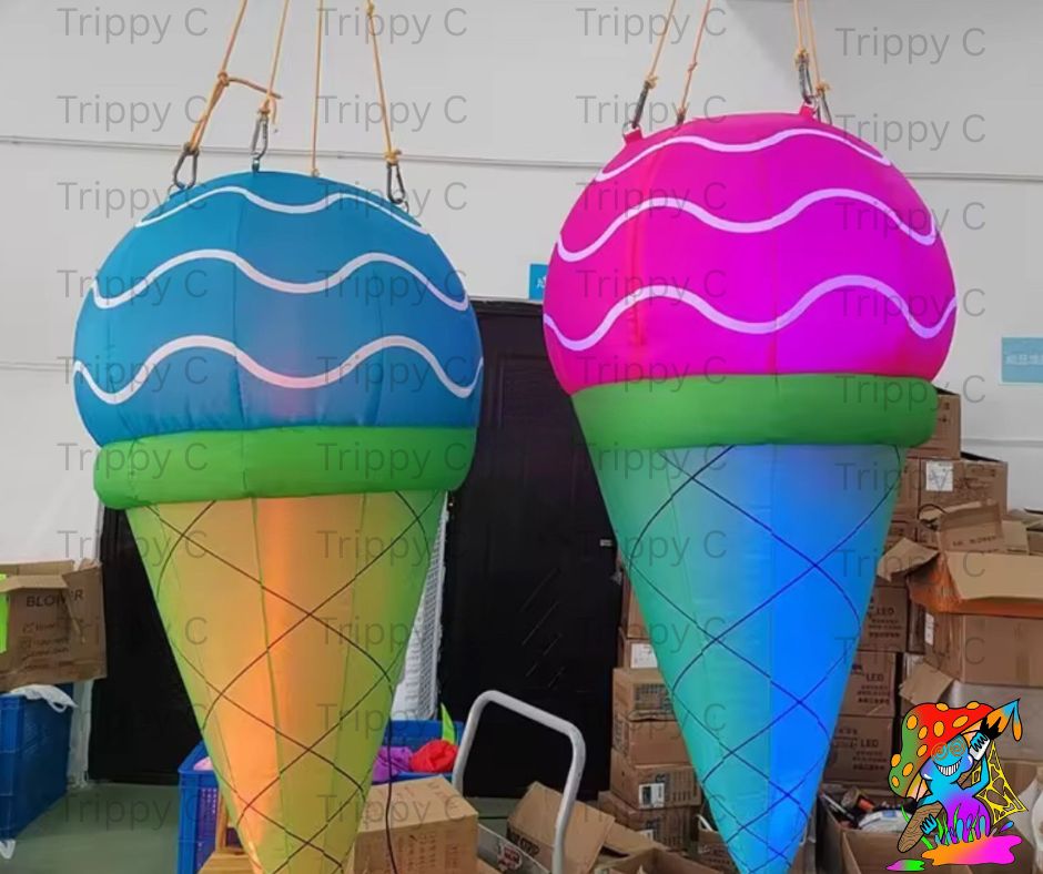 Candy-themed inflatable ice cream cone prop for events