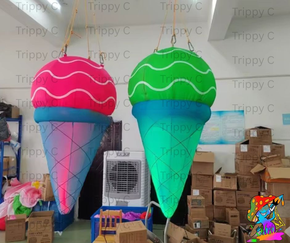 Colourful ceiling ice cream decorations for sweet-themed parties