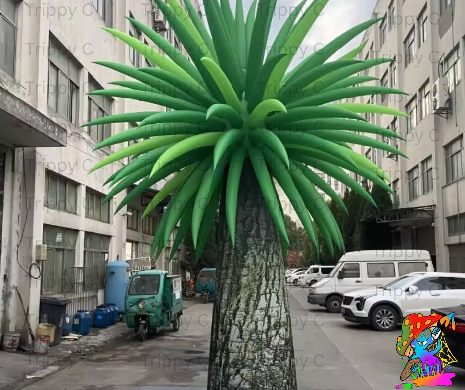 Tropical inflatable palm tree prop for poolside events