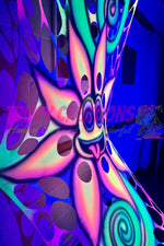 Stretchy psychedelic flower wall hanging for funky man cave and games room decor